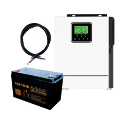 Комплект безперебійного живлення 1200КВт/г: гібридний інвертор 1000Вт + акумулятор 12В + кабелі 1м