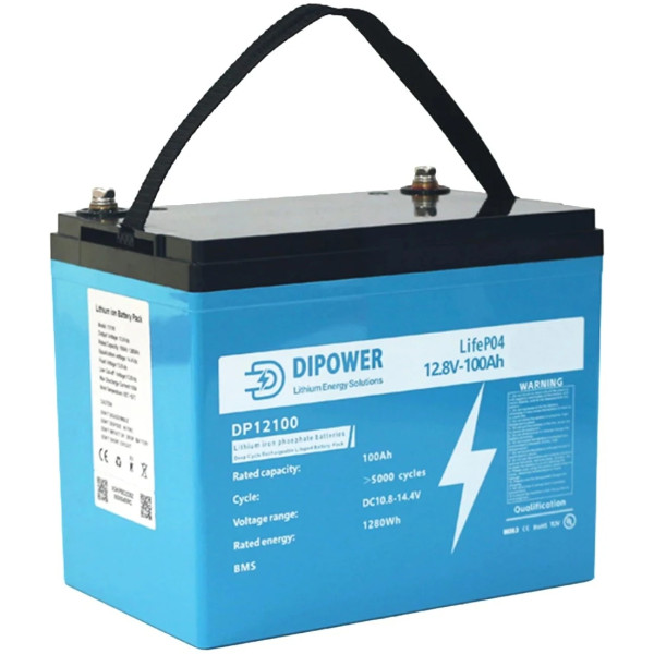 Аккумулятор DIPOWER LiFePO4 12V/100AH, 1280W*h (литий-железо-фосфатный аккумулятор для ИБП UPS)